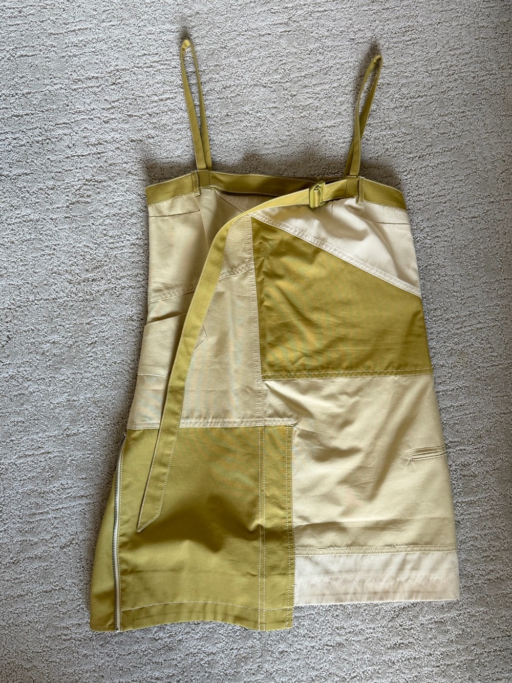 NWT Zara Patchwork Mini Utility Slip Dress in Olive and Cream